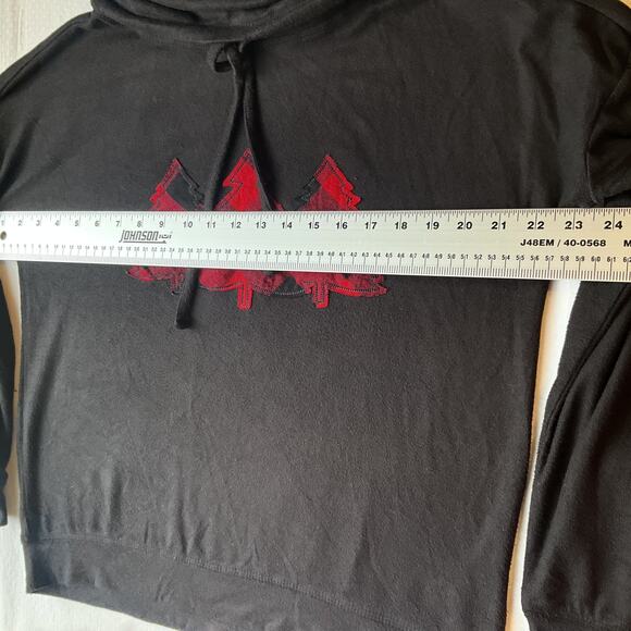 Maurices Women Sweatshirt M Black Plaid Trees Drawstring Embroidered Long Sleeve - Picture 3 of 8